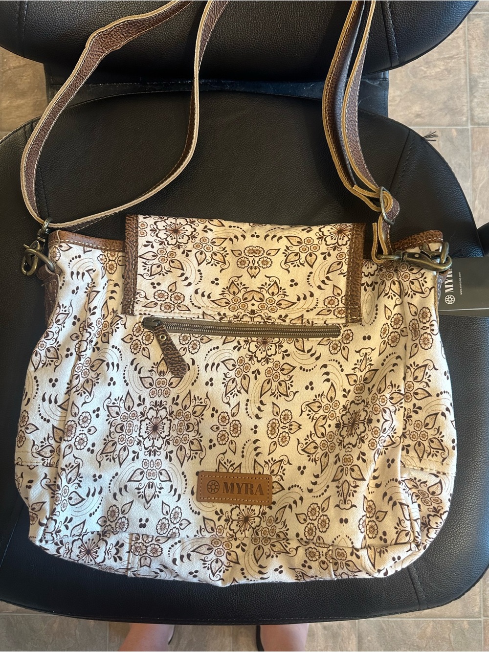 Myra Bag Brown and Cream Floral Shoulder Bag - Picture 3 of 5